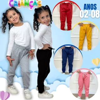 Kit 3 Calças Moletom para Menina Flanelada com Punho 02 á 08 Anos Uniformes Escolar