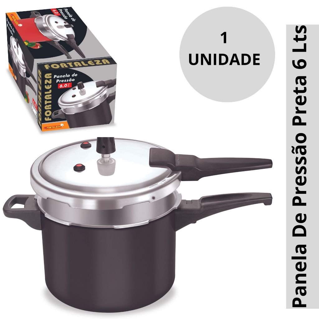 PANELA DE PRESSAO FORTALEZA FECHAMENTO EXTERNO 6 LITROS BLACK
