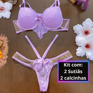 KIT 2 Lingerie sensual conjunto com calcinha fio dental sutiã com Bojo conjuntos lingeries Langerie