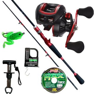 Kit Pesca Carretilha 19 Rol Anti cabeleira + Vara P/ Carretilha F de carbono 1,50m + Linha + Isca + Alicate + Balança