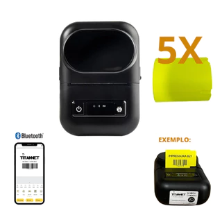 Mini Impressora Bluetooth + 5 Rolos Etiquetas Gôndolas 5x3