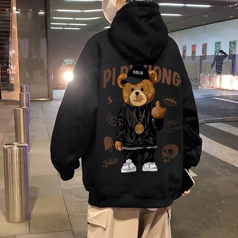 Moletom Canguru Capote Urso Hip Hop Inverno Streetwear Flanelado Top