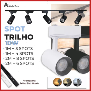 Trilho Spot LED para trilho eletrificado + Trilho + Conector Tubinho Preto e Branco 10W 360° | Luz Branca, Luz Neutra e Luz Amarela | modelo econômico Bivolt 110V-220V