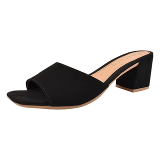 Tamanco Feminino Mule Slide Salto Grosso Médio Casual Moda Confortável