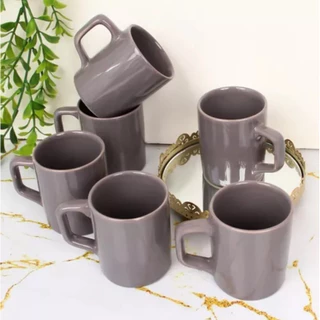 Jogo De Xícaras 90ml Em Cerâmica Café Chá 6 Peças Em Cinza Mesa Posta Cozinha Conjunto de Xicara