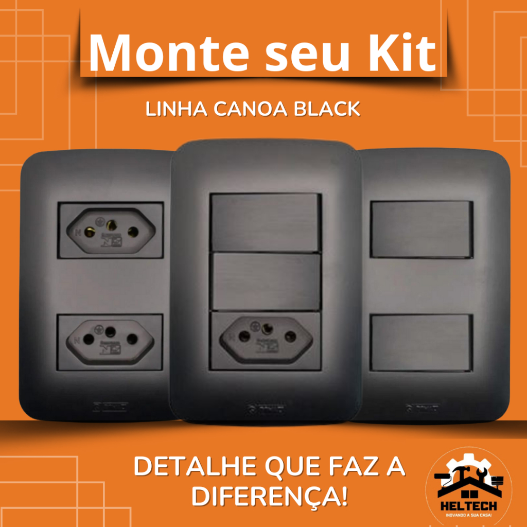 TOMADAS E INTERRUPTORES LINHA CANOA BLACK 10A e 20A ROMAZI