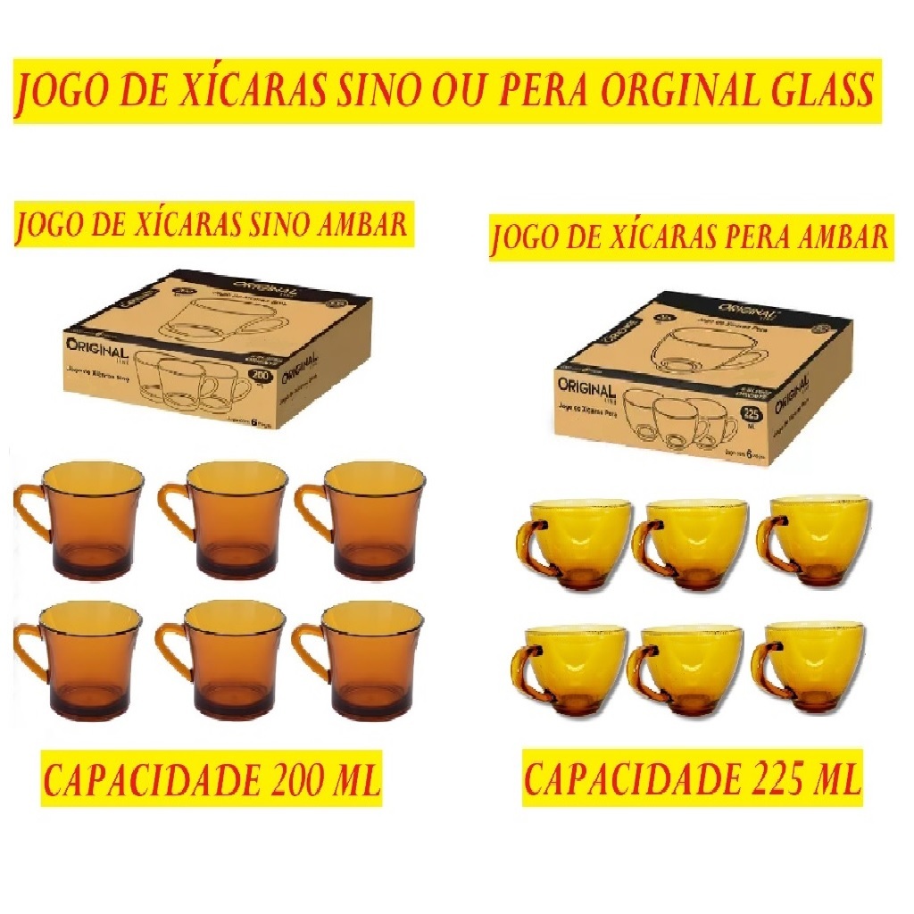 Jogo De Xícaras 225ML Ou 200ML Pera 9X7Cm Ou Sino 8X6,5Cm Acompanhando 6 Unidades Original Glass Elegantes E Charmosas