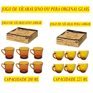 Jogo De Xícaras 225ML Ou 200ML Pera 9X7Cm Ou Sino 8X6,5Cm Acompanhando 6 Unidades Original Glass Elegantes E Charmosas