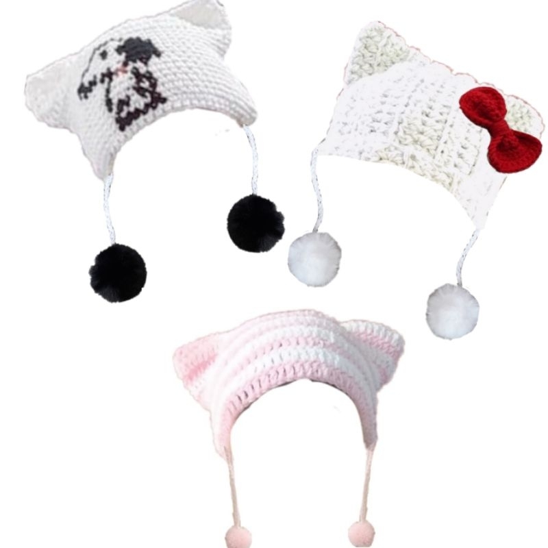 cat beanie/ touca de gato fofa rosa e preta / branca e rosa, roxa / preta, e branca/ preta, snoopy, azul