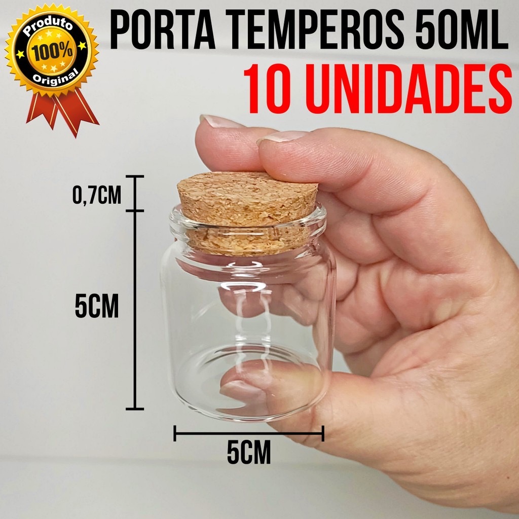 Kit 12 Potinhos de Vidro Tampa Rolha 50ml OU 90ml 5cm x 5cm Cortiça Portuguesa 50ml Porta Temperos Especiarias Bijuterias Sais de Banho Pote Lembrancinha