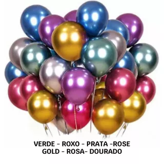 Balão Bexiga Metalizado 50 Unidades - N12 - Diversas Cores