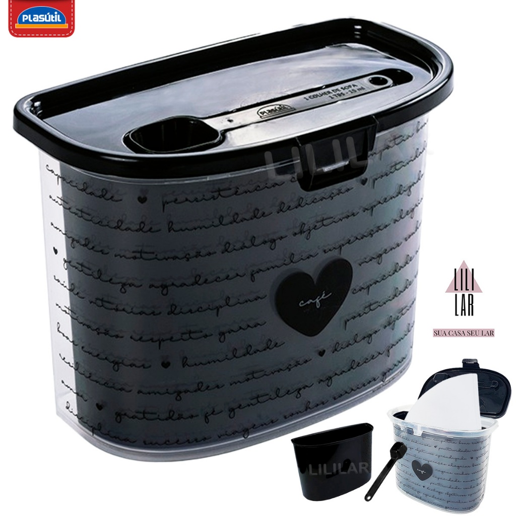 Pote Café com Porta Filtro Tampa Fixa com Colher Decorado