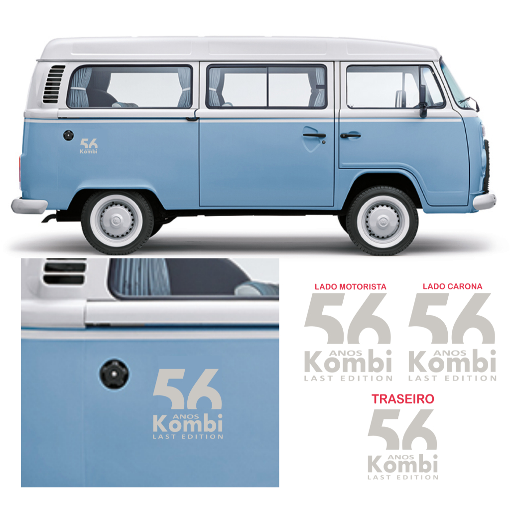ACESSORIOS KOMBI Adesivos Vw Kombi 56 Anos Last Edition Kit Com 3 ...