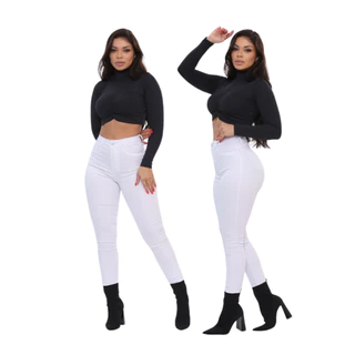 Calça Feminina Branca Skinny Básica Cintura Alta Levanta Bumbum, Wesen Jeans