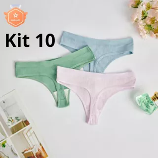 Kit 10 Calcinha Fio Dental Confortável Canelada Feminina Fio Conforto Calsinha Moda