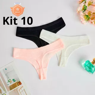 Kit 10 Calcinha Fio Dental Confortável Canelada Feminina Fio Conforto Calsinha Moda