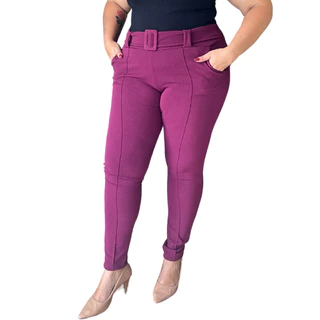 Calça Plus Size Feminina Legging Skinny Montaria Cintura Alta Com Cinto