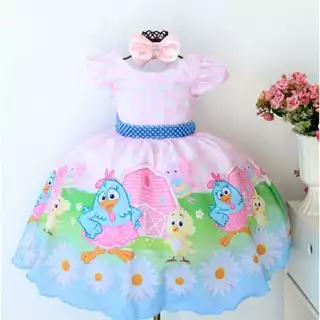 Vestido Infantil Galinha Pintadinha Rosa Candy Color E Tiara