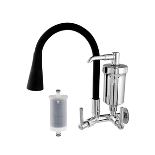 Torneira com Filtro Gourmet Flexível Cozinha Preta Parede c/ Ducha 2 Jatos 1/4 de Volta com Refil