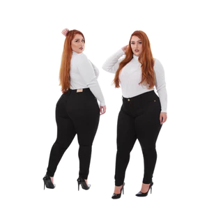 Calça Feminina Skinny Preta Plus Size Cintura Alta, Tecido Super Lycra Wesen Jeans Dia das Mães