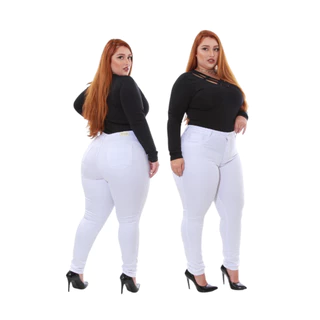Calça Feminina Skinny Básica Branca Plus C/ Cintura Alta Tecido Super Lycra Wesen Jeans Dia das Mães