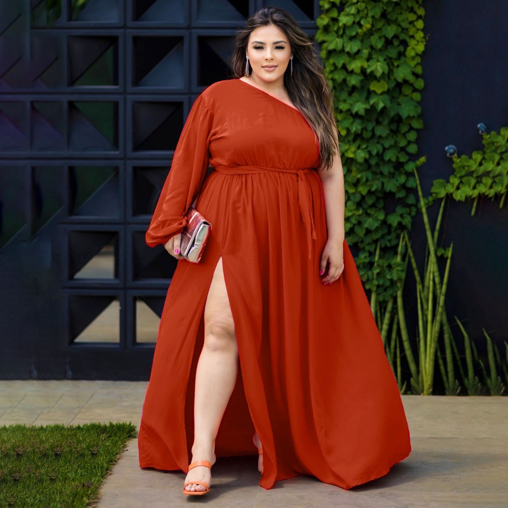 Plus Size Vestido Longo De Renda Com Fenda Vestido Feminino