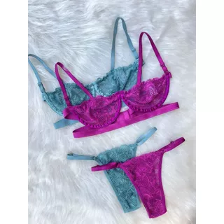 Mit Lingerie Conjunto Sexy Gringa Sutiã Meia Taça Com Aro e Calcinha Regulável