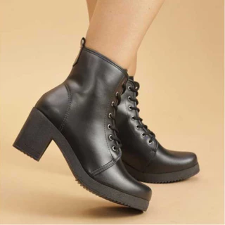 Bota Feminino Coturno Cano Curto Salto Médio
