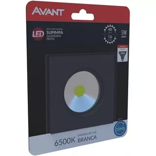 Spot Authentic Quadrado LED, 5W, BR6500K, PRETO Bivolt, Avant