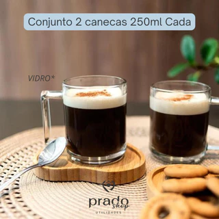 Conjunto 2 Canecas de Vidro Para Café Chá Capuccino Leite 250ml