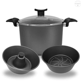 Panela Caçarola Conjunto 3 em 1 - Para Pudim Banho Maria e Cozimento de Legumes Antiaderente Com 5 Camadas de TEFLON Não Gruda