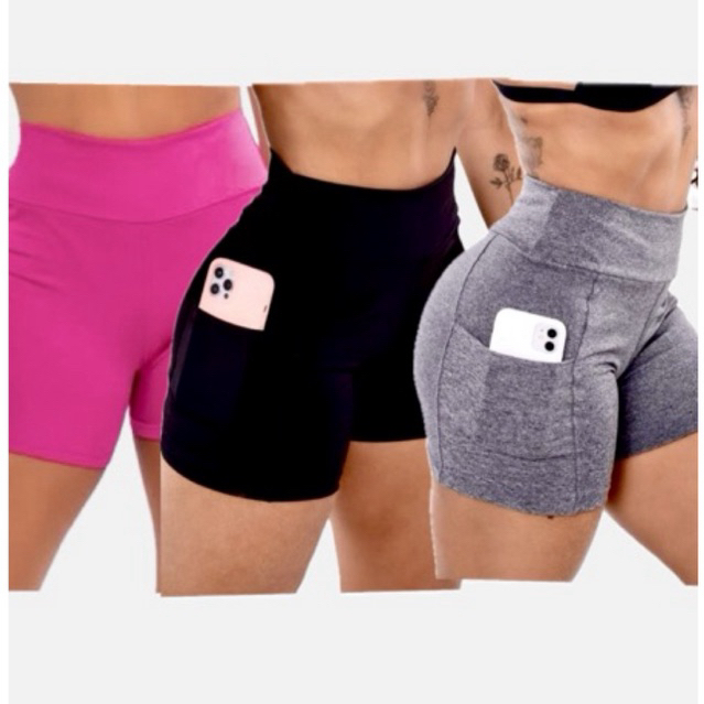 kit 3 short bolso suplex perfeito para treino academia crossfit roupas ...