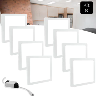 Kit 8 Luminaria Painel Plafon Led 25w Sobrepor Quadrado Frio