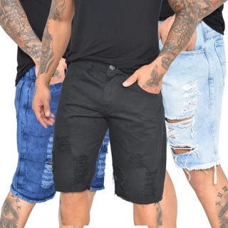 Bermuda Jeans Rasgada Masculina Kit 3 Preço de Fabrica
