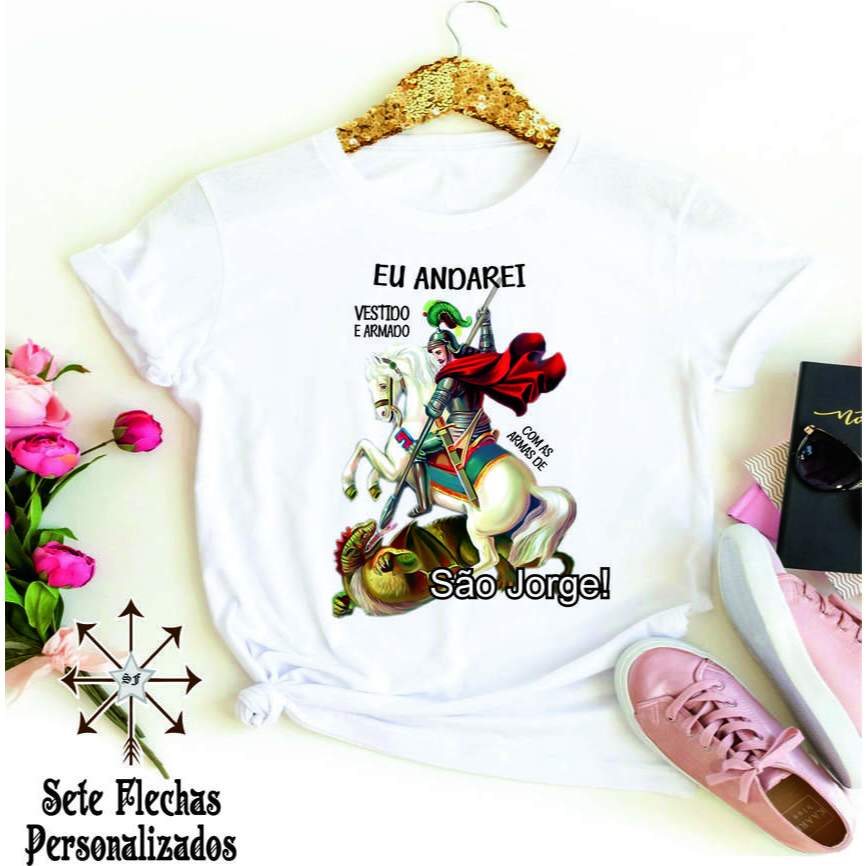 Camiseta umbanda e candomblé - São Jorge - Eu Andarei vestido e armado ...