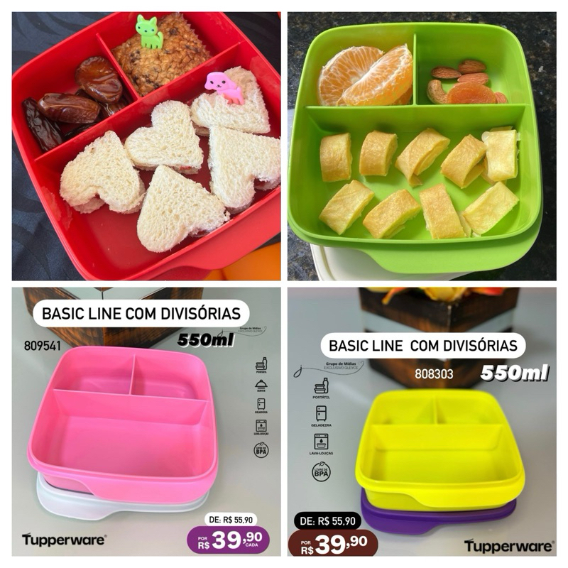 Tupperware Basic Line com Divisória 550ml marmita | Shopee Brasil