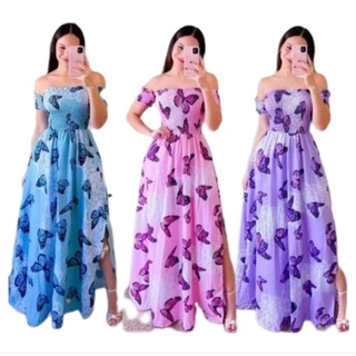 vestido longo ciganinha borboletas