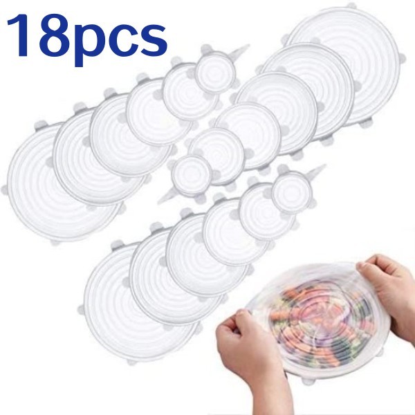 Kit 18 Tampas Silicone Panela Pote Universal Flexível Lavável Silicone