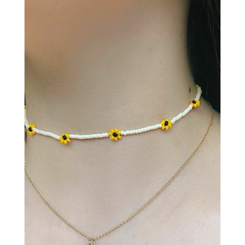 colar de miçanga de girassol gargantilha de miçangas brancas com girassol para mulheres elegantes