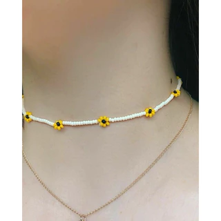 colar de miçanga de girassol gargantilha de miçangas brancas com girassol para mulheres elegantes