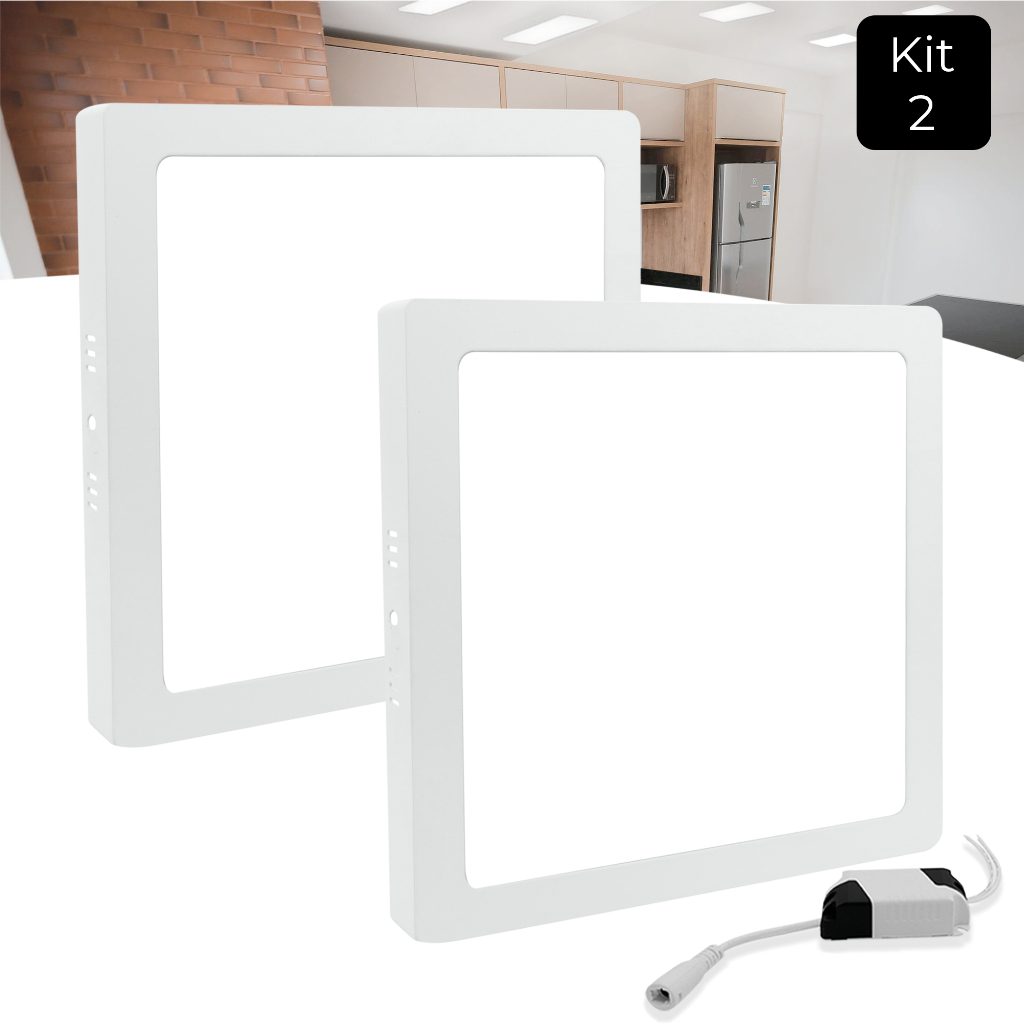 Kit 2 Painel Plafon Sobrepor Led 25w Quadrado Luz Branco Frio