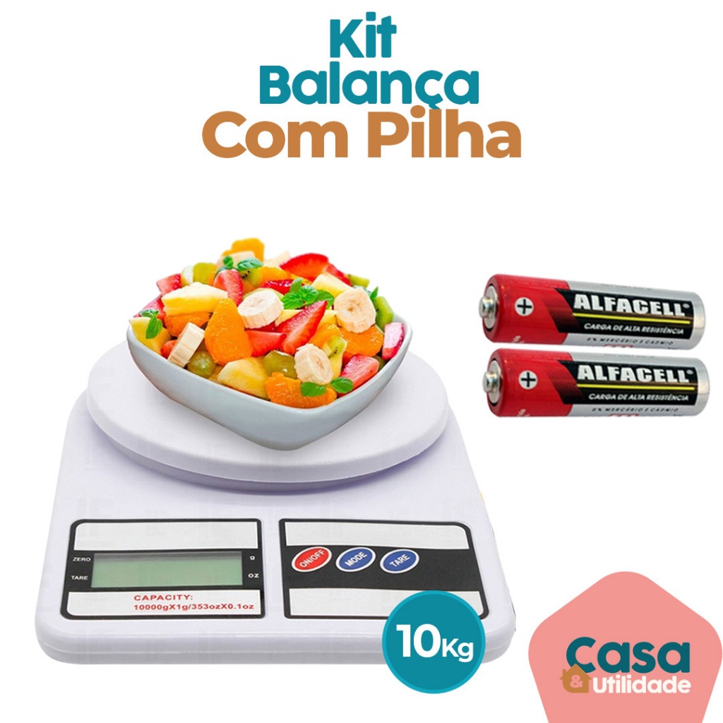 Kit Balança Digital Para Cozinha 1g a 10kg Fitness Alta Precisão Casa ...