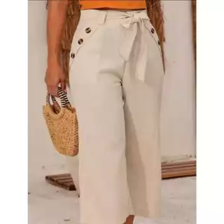 Calça Pantacourt Linho Com Botôes