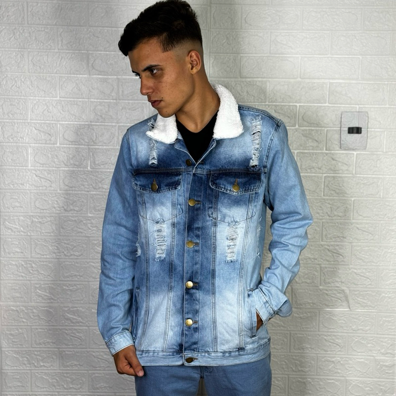 Blusões Casaco Denim Homem Casaco Jeans Com Logo Ofertas Em