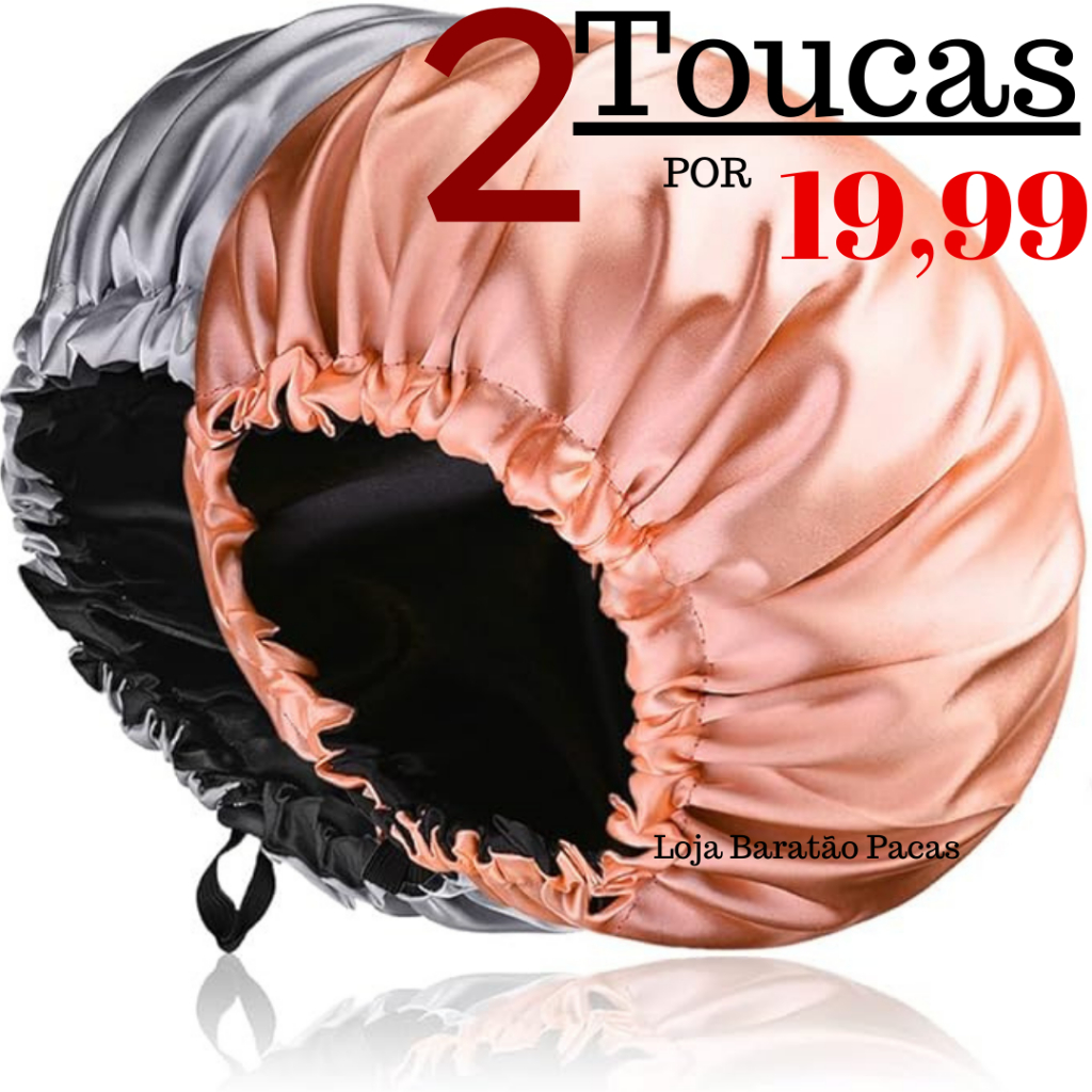 2 Toucas De Cetim DUPLA FACE + Regulador Ajustável - Touca Para Dormir - Promoção Shopee