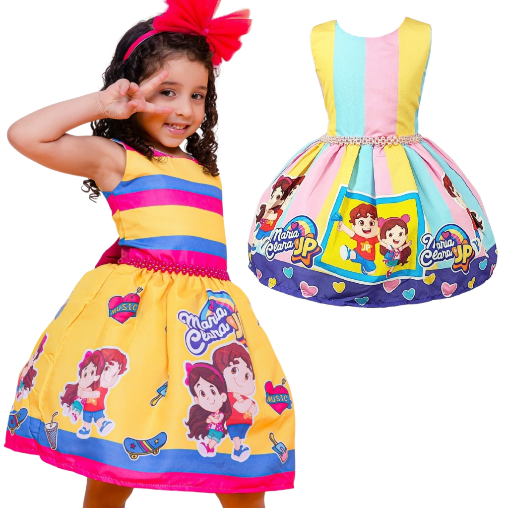 vestido infantil temático personagem menina maria clara e jp, luxo ...