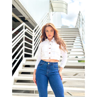 Jaqueta Jeans Feminina Lavagem Clara Manga Longa