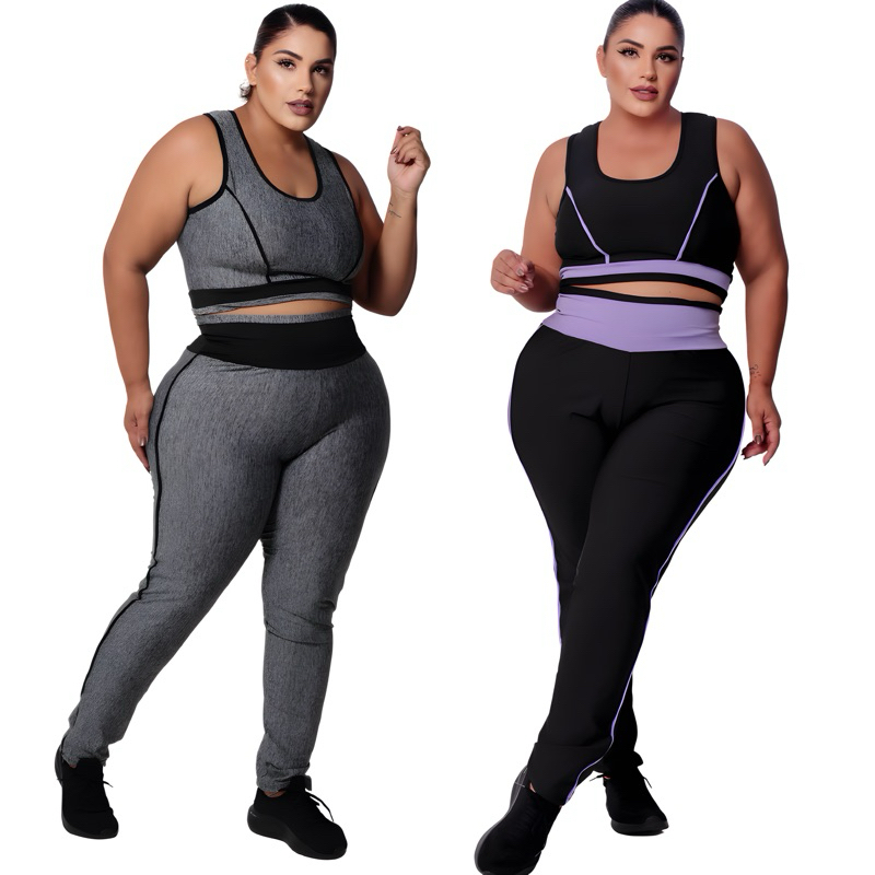 Conjunto de Academia Plus size GG ao EXGG Calça e Top Modelo Curves ...