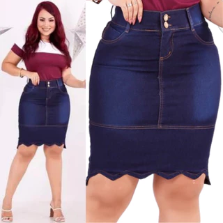 saia jeans feminina secretária moda evangelica lançamentos