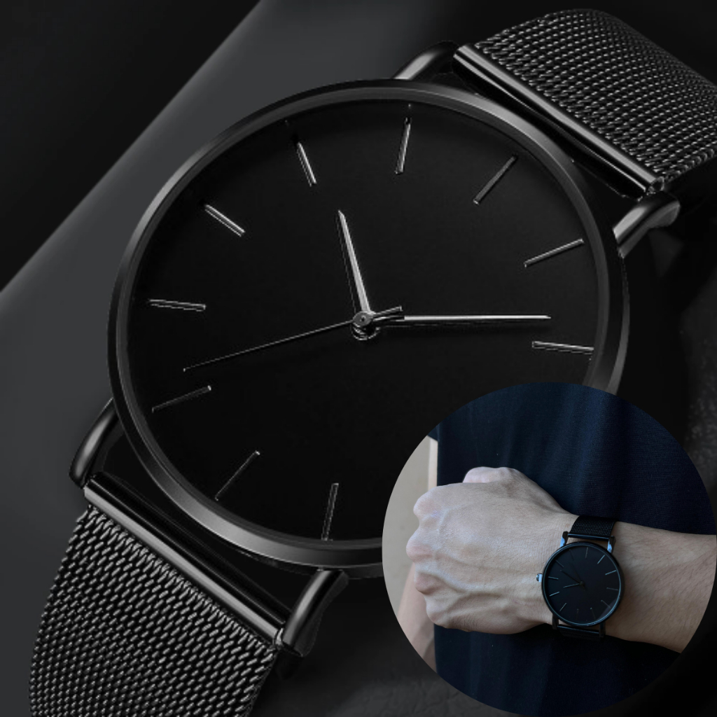 Relógio Masculino e Feminino Quartzo Ultra Fino Minimalista Analógico Pulseira De Aço Inoxidável